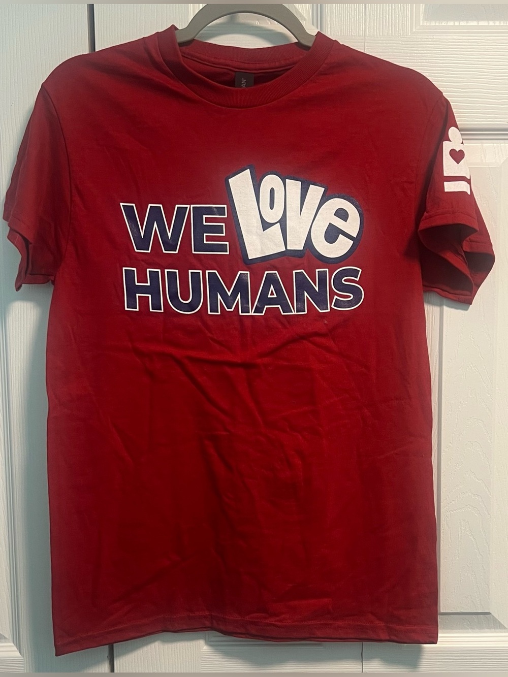 Red "We Love Humans" Graphic Tee